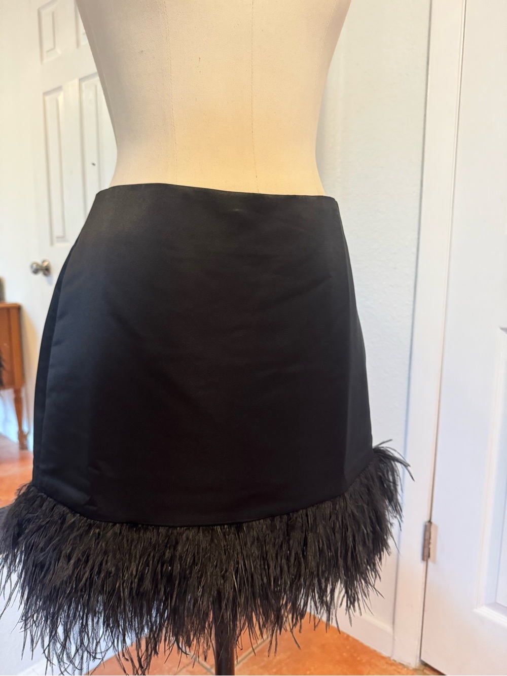 Black Feather-Trim Mini Skirt